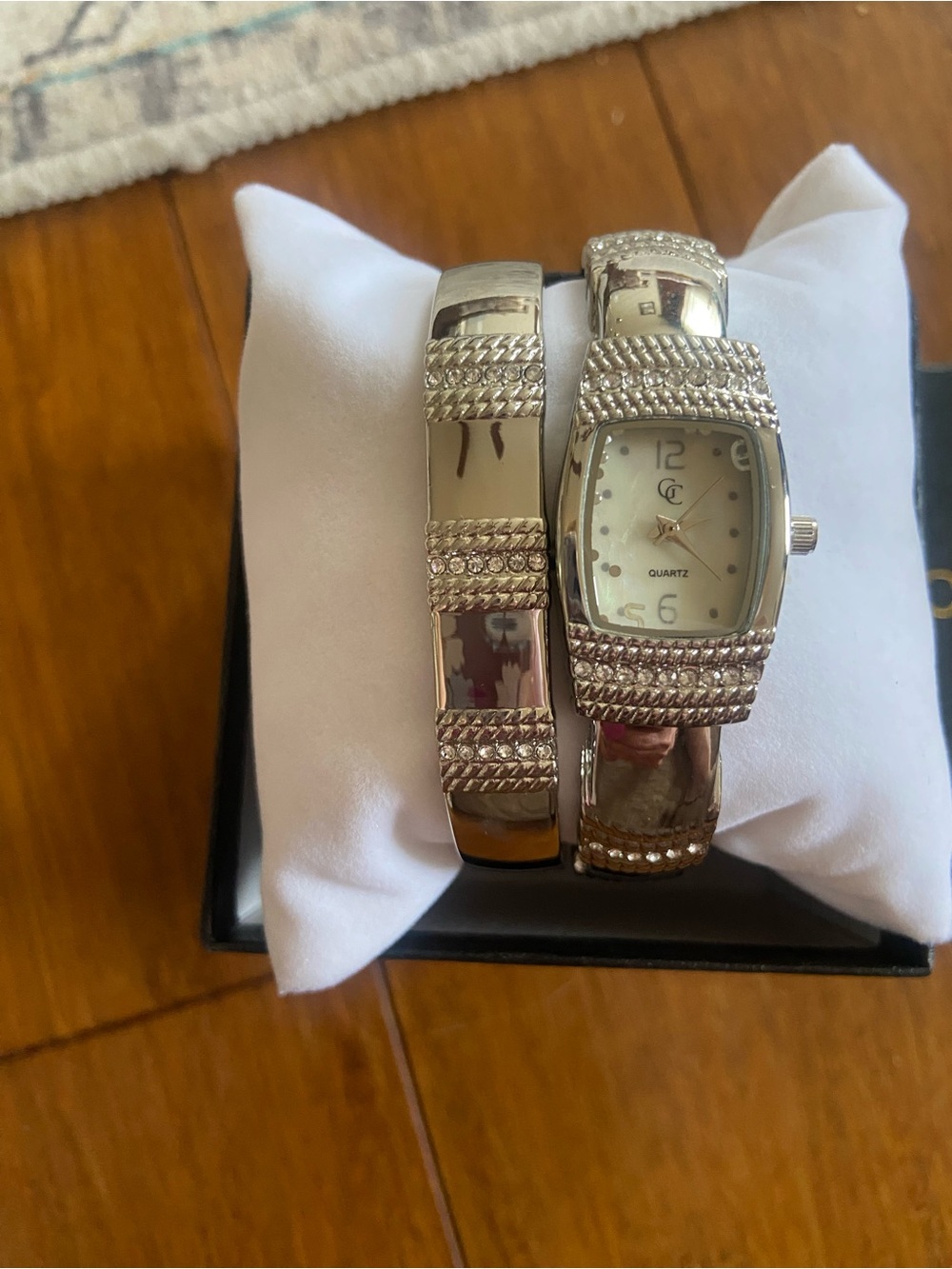 Silver-Tone Quartz Bracelet Watch with Matching Bangle by Gold Coast